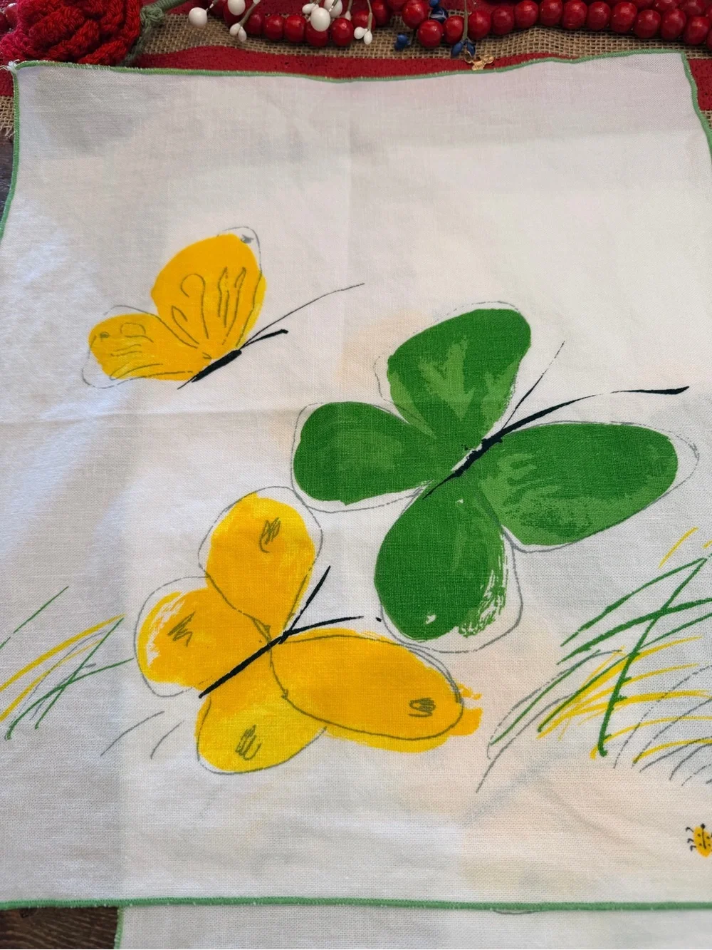 Vintage 60’s-70’s Vera Neumann Butterfly Cloth Napkins Yellow Green MCM Set of 6